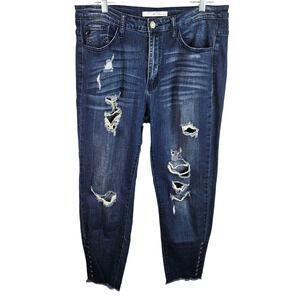 KanCan Womens Size‎ 13 Distressed Cropped Jeans Dark Wash Studded Hem Denim